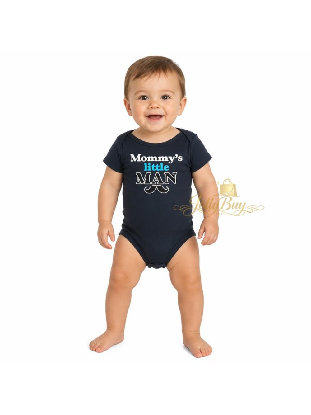 Baby Boy Creeper Bodysuit ‘Mommy’s Little Man’ Mustache Print Cotton Romper